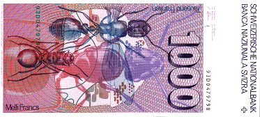 Swiss franc six series 1000 franc banknote