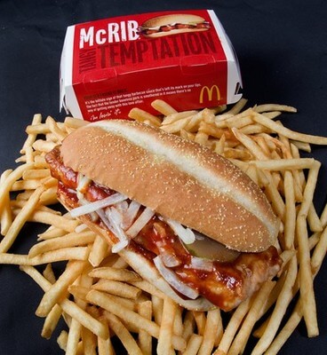 A photo of a McDonalds' McRib sandwich i